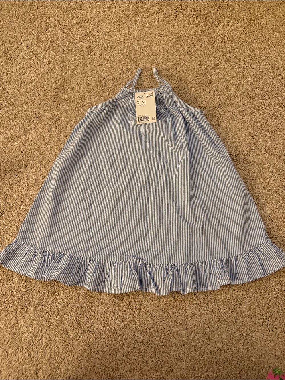 H&M Blue Stripe Ruffle Hem Dress